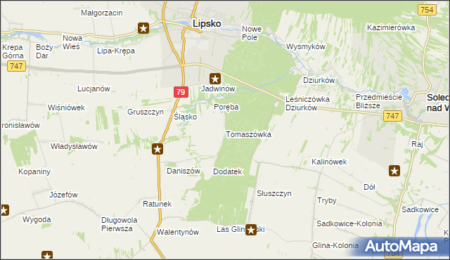 mapa Tomaszówka gmina Lipsko, Tomaszówka gmina Lipsko na mapie Targeo