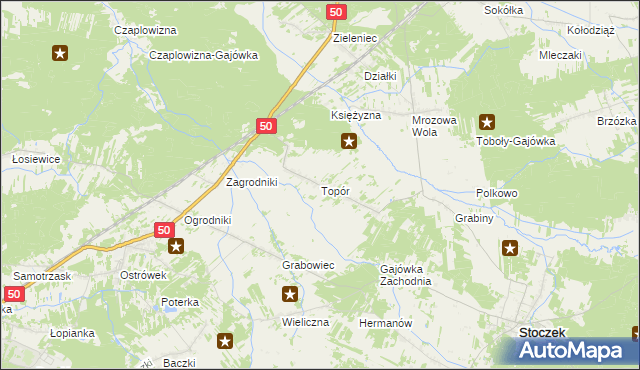 mapa Topór gmina Stoczek, Topór gmina Stoczek na mapie Targeo