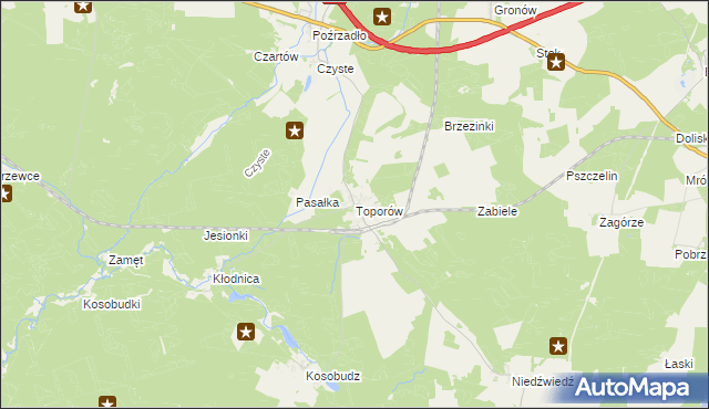 mapa Toporów gmina Łagów, Toporów gmina Łagów na mapie Targeo