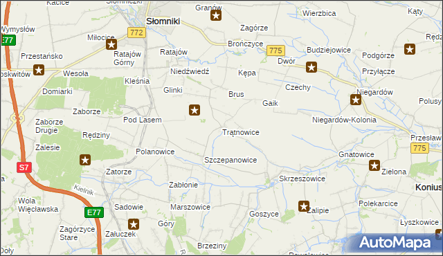 mapa Trątnowice, Trątnowice na mapie Targeo