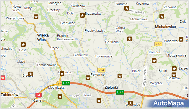 mapa Trojanowice gmina Zielonki, Trojanowice gmina Zielonki na mapie Targeo