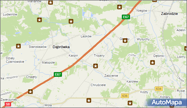 mapa Trojany gmina Dąbrówka, Trojany gmina Dąbrówka na mapie Targeo