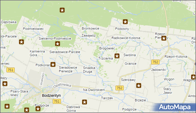 mapa Trzcianka gmina Bodzentyn, Trzcianka gmina Bodzentyn na mapie Targeo