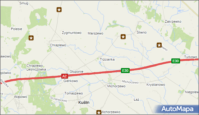 mapa Trzcianka gmina Kuślin, Trzcianka gmina Kuślin na mapie Targeo