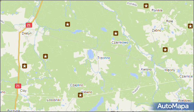 mapa Trzcinno gmina Miastko, Trzcinno gmina Miastko na mapie Targeo