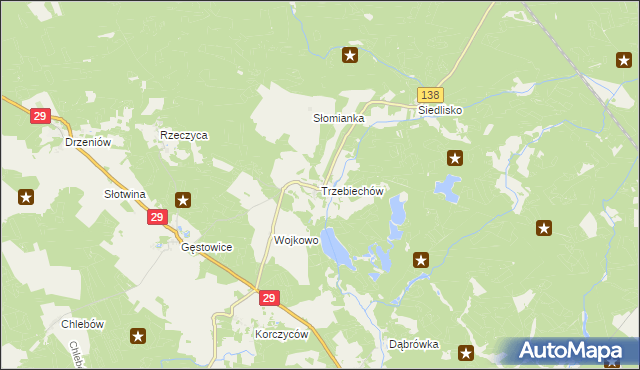 mapa Trzebiechów gmina Maszewo, Trzebiechów gmina Maszewo na mapie Targeo