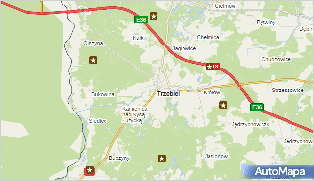 mapa Trzebiel, Trzebiel na mapie Targeo