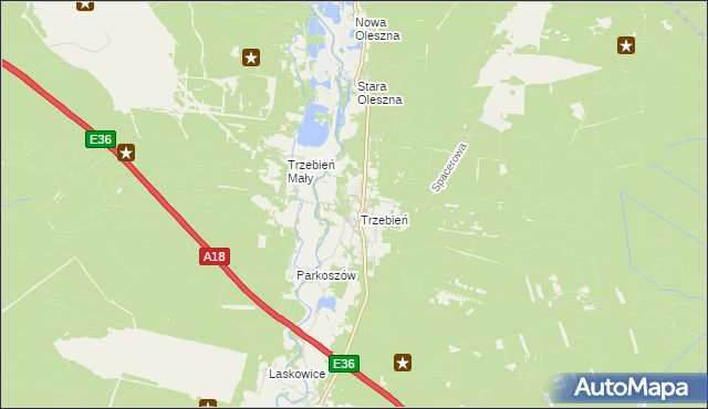 mapa Trzebień gmina Bolesławiec, Trzebień gmina Bolesławiec na mapie Targeo