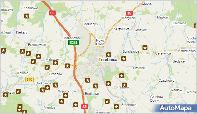 mapa Trzebnica, Trzebnica na mapie Targeo