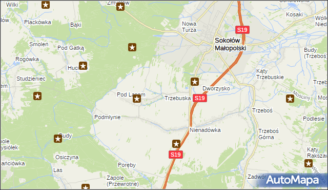 mapa Trzebuska, Trzebuska na mapie Targeo