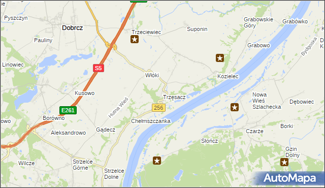 mapa Trzęsacz gmina Dobrcz, Trzęsacz gmina Dobrcz na mapie Targeo