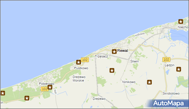 mapa Trzęsacz gmina Rewal, Trzęsacz gmina Rewal na mapie Targeo