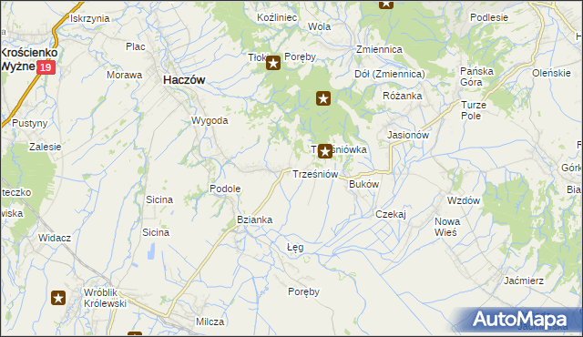 mapa Trześniów gmina Haczów, Trześniów gmina Haczów na mapie Targeo