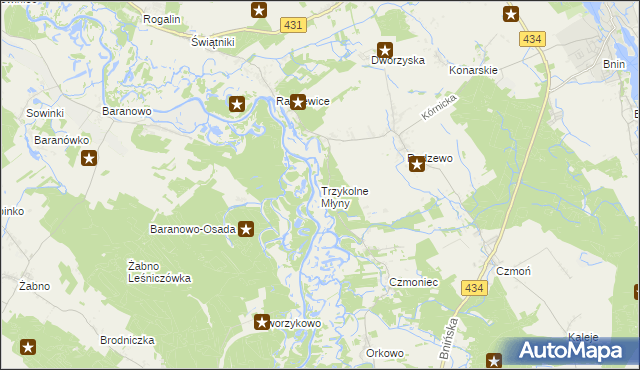 mapa Trzykolne Młyny, Trzykolne Młyny na mapie Targeo