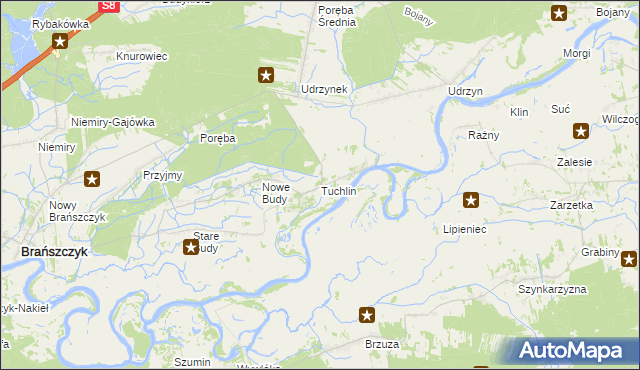 mapa Tuchlin gmina Brańszczyk, Tuchlin gmina Brańszczyk na mapie Targeo