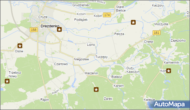 mapa Tuczępy gmina Drezdenko, Tuczępy gmina Drezdenko na mapie Targeo