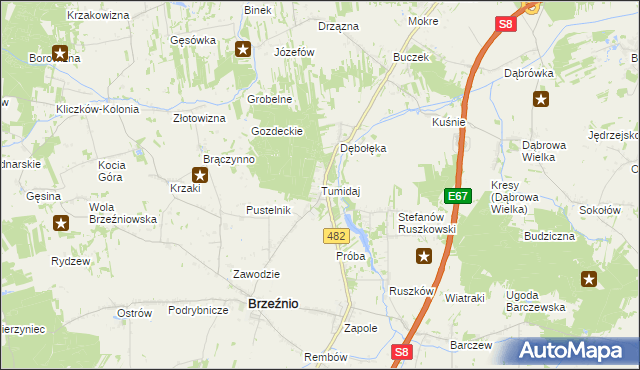 mapa Tumidaj gmina Brzeźnio, Tumidaj gmina Brzeźnio na mapie Targeo
