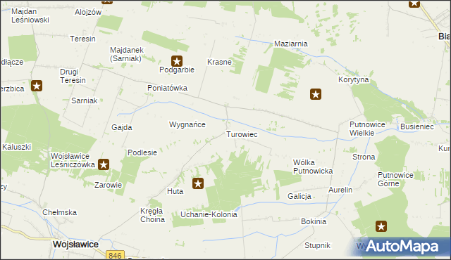 mapa Turowiec gmina Wojsławice, Turowiec gmina Wojsławice na mapie Targeo