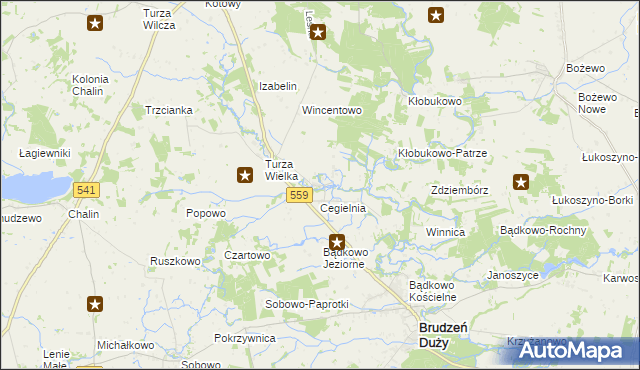 mapa Turza Mała gmina Brudzeń Duży, Turza Mała gmina Brudzeń Duży na mapie Targeo