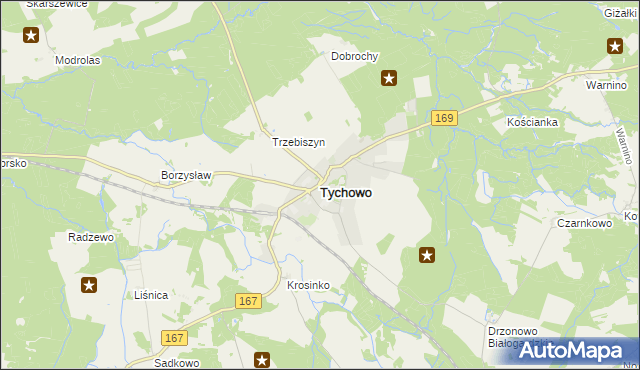 mapa Tychowo powiat białogardzki, Tychowo powiat białogardzki na mapie Targeo