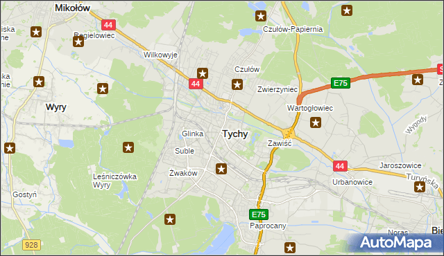 mapa Tychów, Tychy na mapie Targeo