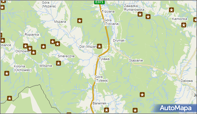 mapa Tylawa, Tylawa na mapie Targeo