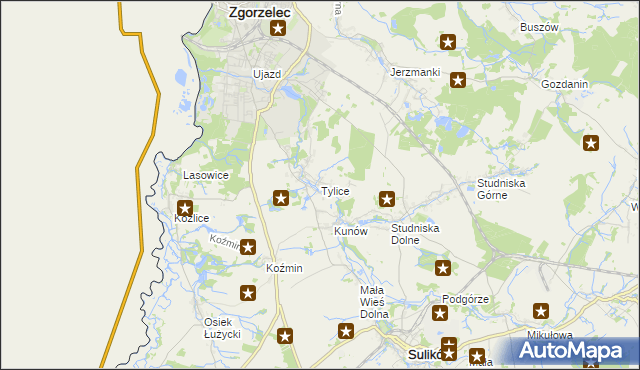 mapa Tylice gmina Zgorzelec, Tylice gmina Zgorzelec na mapie Targeo