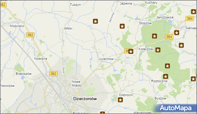 mapa Uciechów gmina Dzierżoniów, Uciechów gmina Dzierżoniów na mapie Targeo