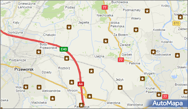 mapa Ujezna, Ujezna na mapie Targeo