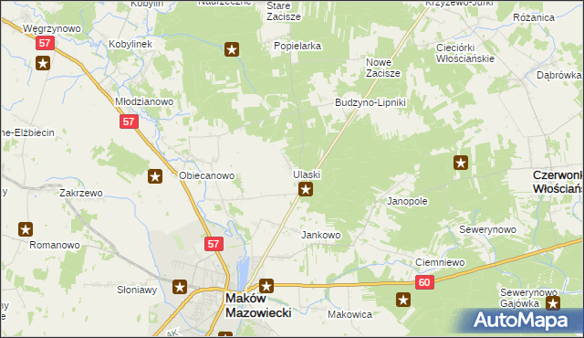mapa Ulaski gmina Czerwonka, Ulaski gmina Czerwonka na mapie Targeo