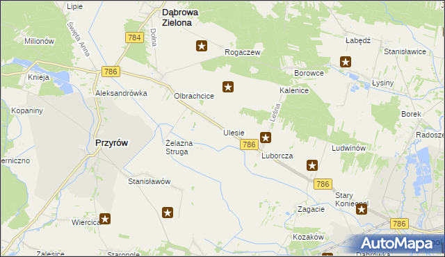 mapa Ulesie gmina Dąbrowa Zielona, Ulesie gmina Dąbrowa Zielona na mapie Targeo