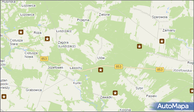 mapa Ulów gmina Tomaszów Lubelski, Ulów gmina Tomaszów Lubelski na mapie Targeo