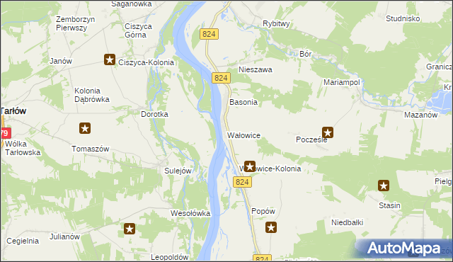 mapa Wałowice gmina Józefów nad Wisłą, Wałowice gmina Józefów nad Wisłą na mapie Targeo