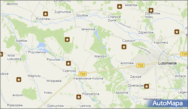 mapa Wandzin gmina Wodzierady, Wandzin gmina Wodzierady na mapie Targeo