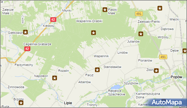 mapa Wapiennik gmina Lipie, Wapiennik gmina Lipie na mapie Targeo