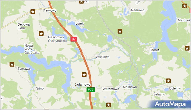 mapa Waplewo gmina Olsztynek, Waplewo gmina Olsztynek na mapie Targeo