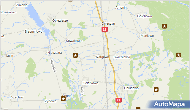 mapa Wargowo gmina Oborniki, Wargowo gmina Oborniki na mapie Targeo