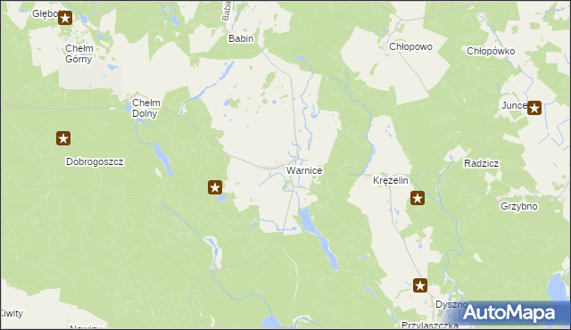 mapa Warnice gmina Dębno, Warnice gmina Dębno na mapie Targeo