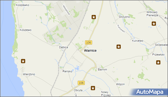 mapa Warnice powiat pyrzycki, Warnice powiat pyrzycki na mapie Targeo