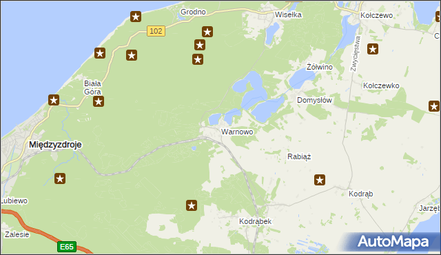 mapa Warnowo gmina Wolin, Warnowo gmina Wolin na mapie Targeo