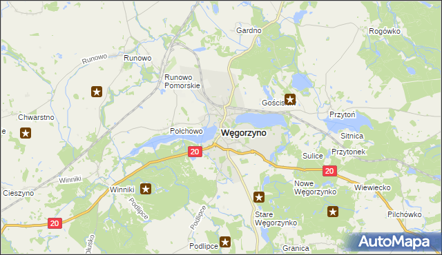 mapa Węgorzyno, Węgorzyno na mapie Targeo