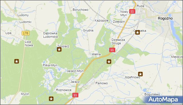 mapa Wełna gmina Rogoźno, Wełna gmina Rogoźno na mapie Targeo