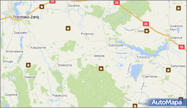 mapa Wesoła gmina Trzcińsko-Zdrój, Wesoła gmina Trzcińsko-Zdrój na mapie Targeo