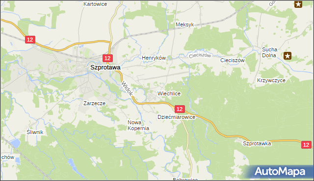 mapa Wiechlice, Wiechlice na mapie Targeo