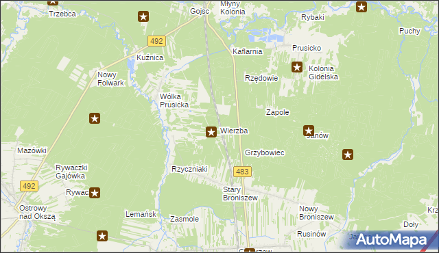 mapa Wierzba gmina Nowa Brzeźnica, Wierzba gmina Nowa Brzeźnica na mapie Targeo