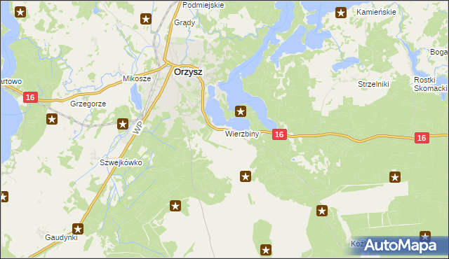 mapa Wierzbiny gmina Orzysz, Wierzbiny gmina Orzysz na mapie Targeo