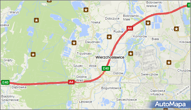 mapa Wierzchosławice powiat tarnowski, Wierzchosławice powiat tarnowski na mapie Targeo