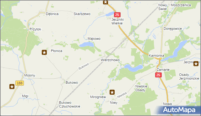 mapa Wierzchowo gmina Człuchów, Wierzchowo gmina Człuchów na mapie Targeo