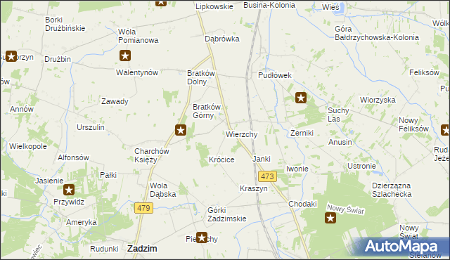 mapa Wierzchy gmina Zadzim, Wierzchy gmina Zadzim na mapie Targeo