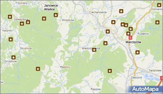 mapa Wieściszowice, Wieściszowice na mapie Targeo